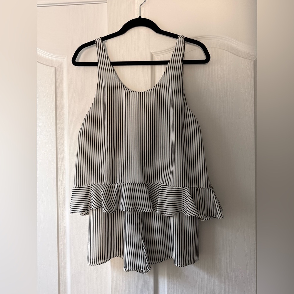 Striped Black and White Ruffle Top